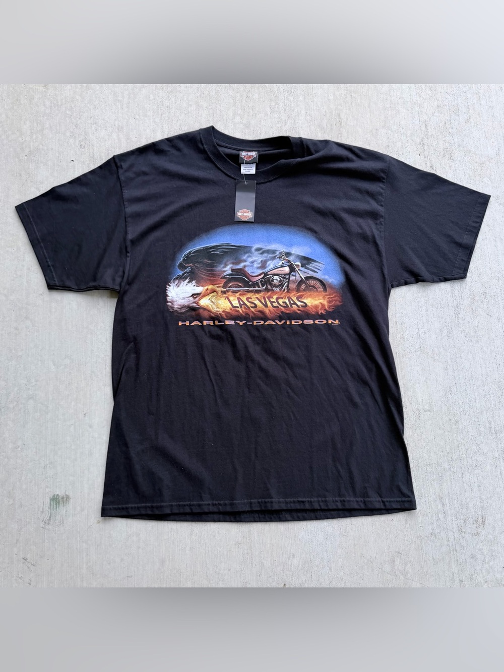 Vintage Harley Davidson T Shirt XL NWT Las Vegas Eagle Flames Bike
